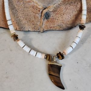 Puja shell and tiger eye necklace